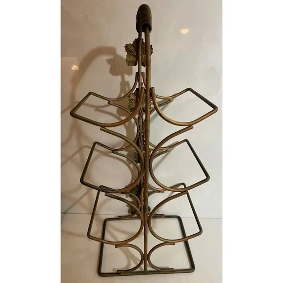 6 Wine Holder Bottle Chrome Brass Metal Rack Handle Grape Leaf Design Black Gold - Picture 8 of 8